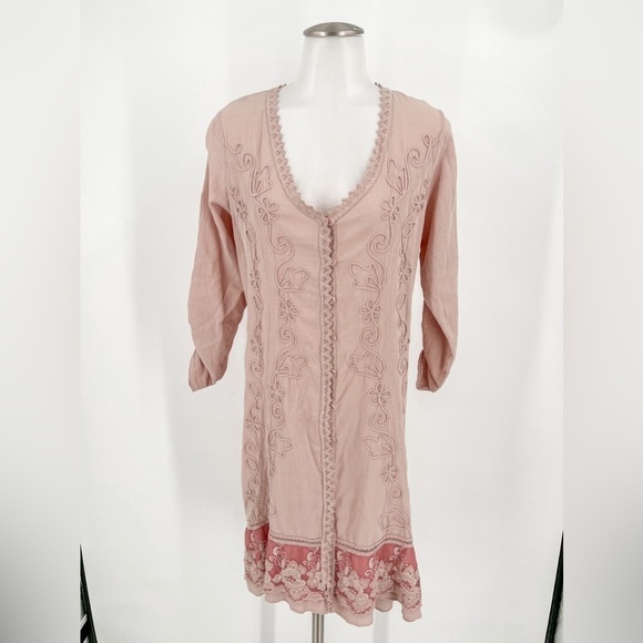 Soft Surroundings Embroidered Floral Button Front Lace Dress - Picture 1 of 5